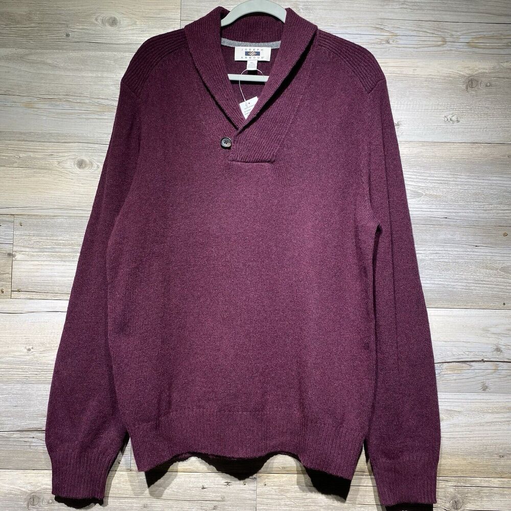 Joseph Abboud Shawl Neck Sweater Wine Burgundy Mens XL Wool Nylon Blend Pullover